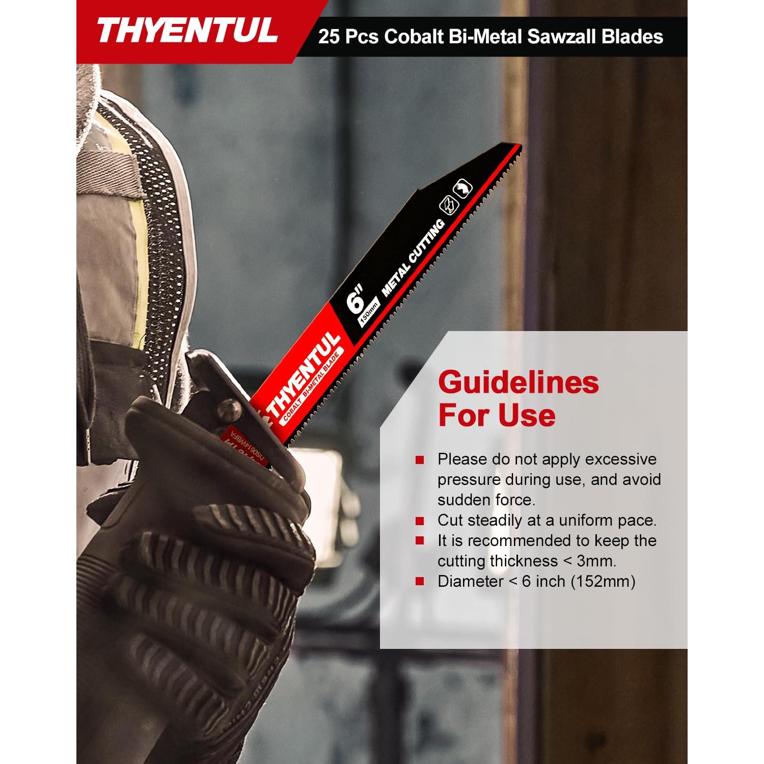 Paquete de 25 Hojas de Sierra Recíproca THYENTUL 15.24 cm 14/18 TPI