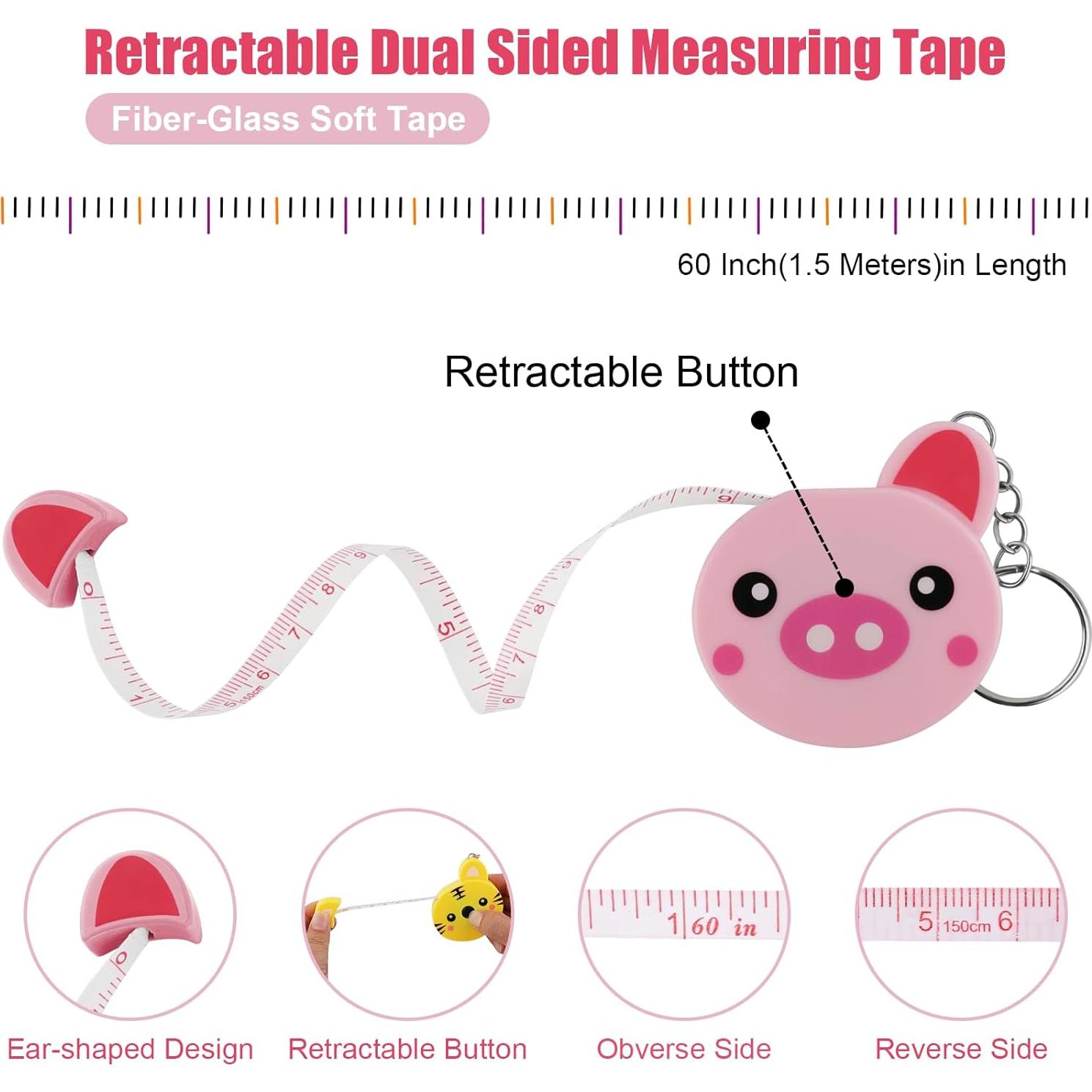 Tape Measure Body Measuring Tape, 3 Pcs Retractable Kids Fabric Measuring Tape, 60 Inch Animal Small Sewing Tape Measure for Craft Nursing Medical Travel(Pink/Green/Yellow)