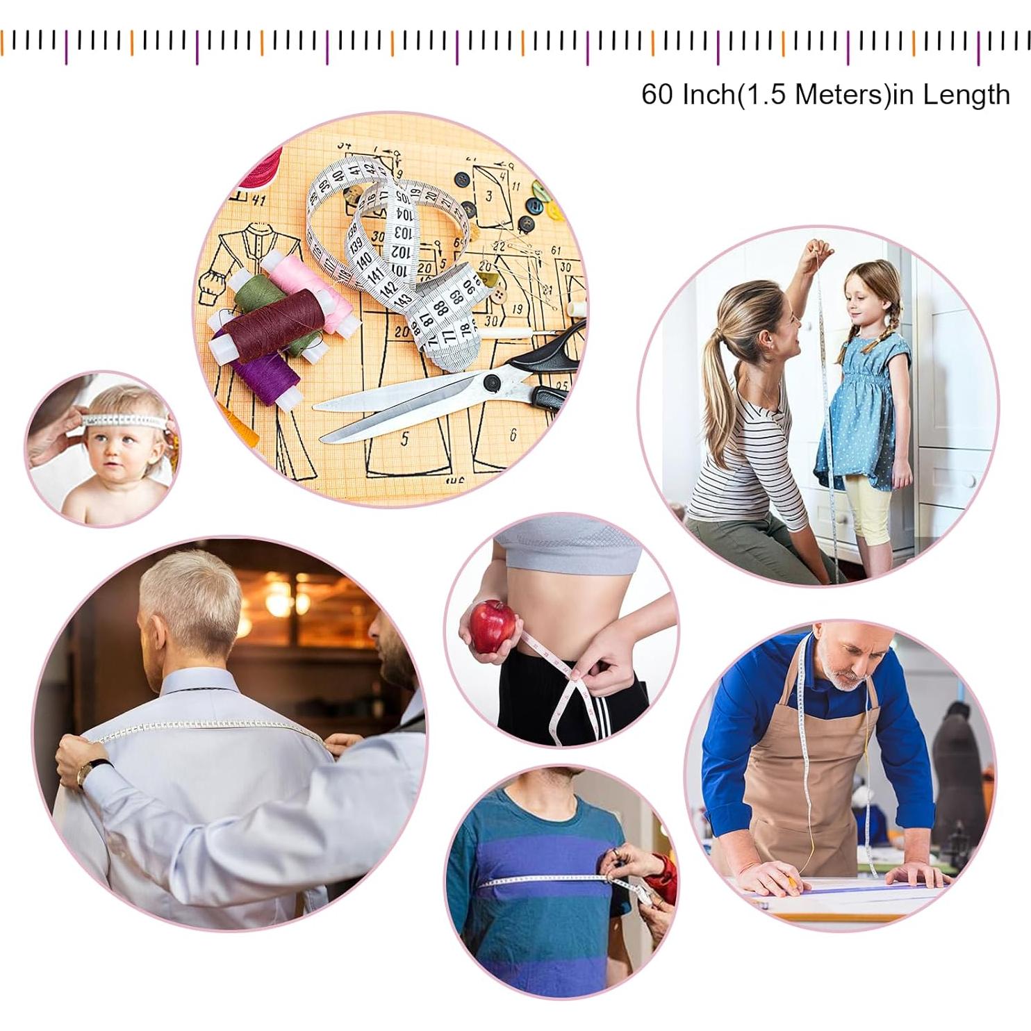 Tape Measure Body Measuring Tape, 3 Pcs Retractable Kids Fabric Measuring Tape, 60 Inch Animal Small Sewing Tape Measure for Craft Nursing Medical Travel(Pink/Green/Yellow)