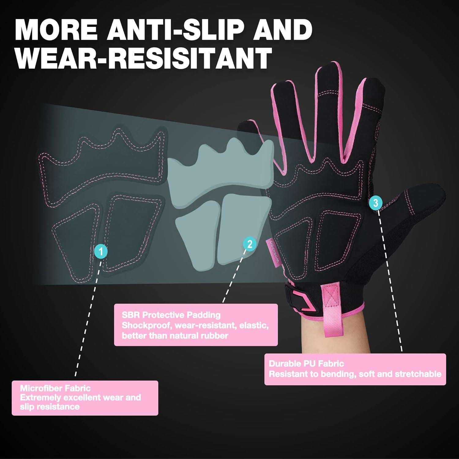 Guantes de Trabajo WORKPRO Táctiles Antideslizantes Rosa