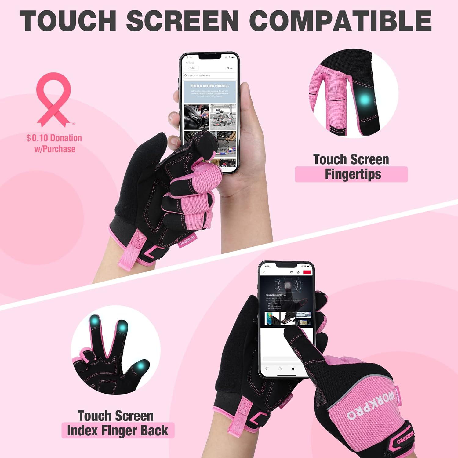 Guantes de Trabajo WORKPRO Táctiles Antideslizantes Rosa
