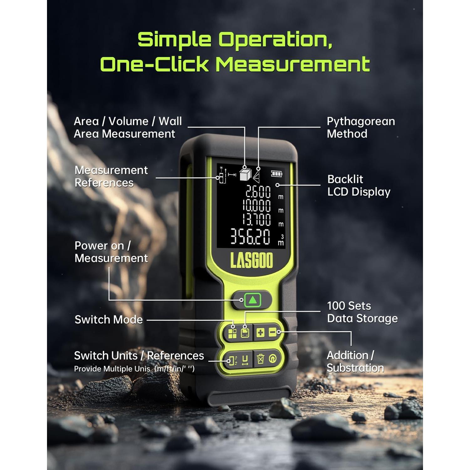 Medidor Láser LASGOO 60m Herramienta de Medición Precisa