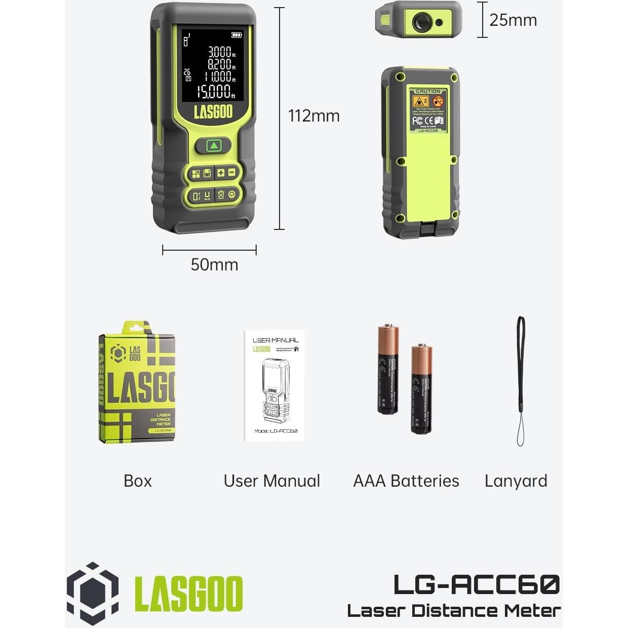 Medidor Láser LASGOO 60m Herramienta de Medición Precisa
