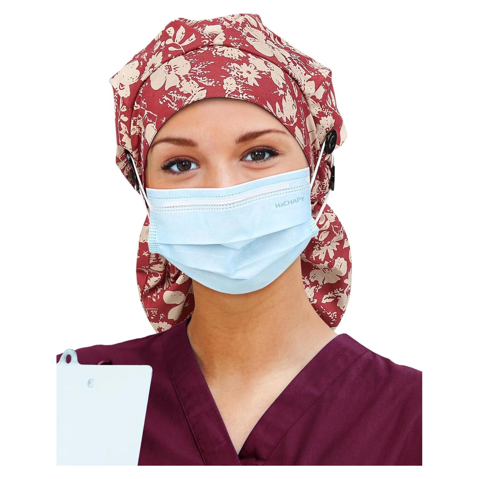 Gorro Quirúrgico Satén para Mujeres Cabello Largo 4 Botones