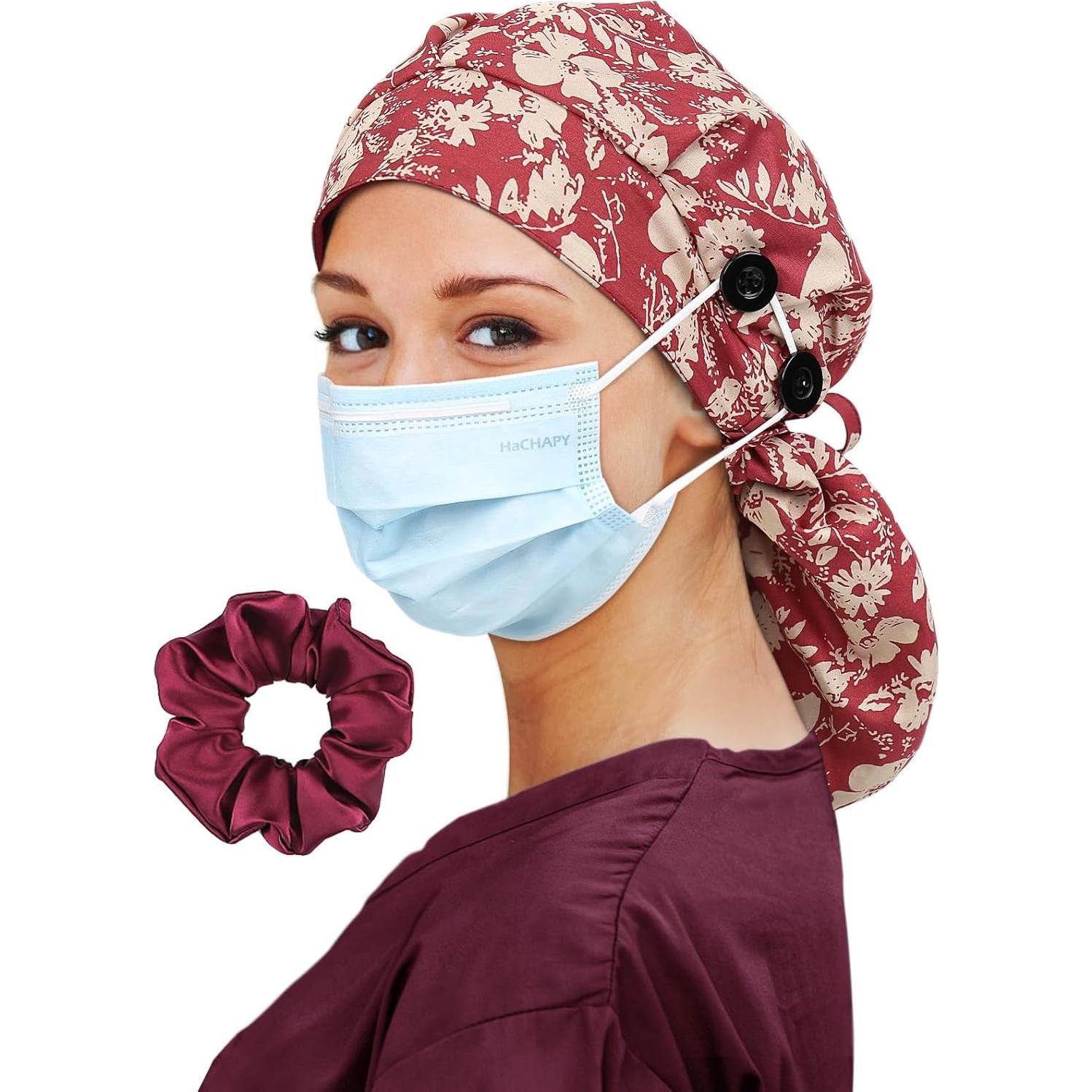 Gorro Quirúrgico Satén para Mujeres Cabello Largo 4 Botones