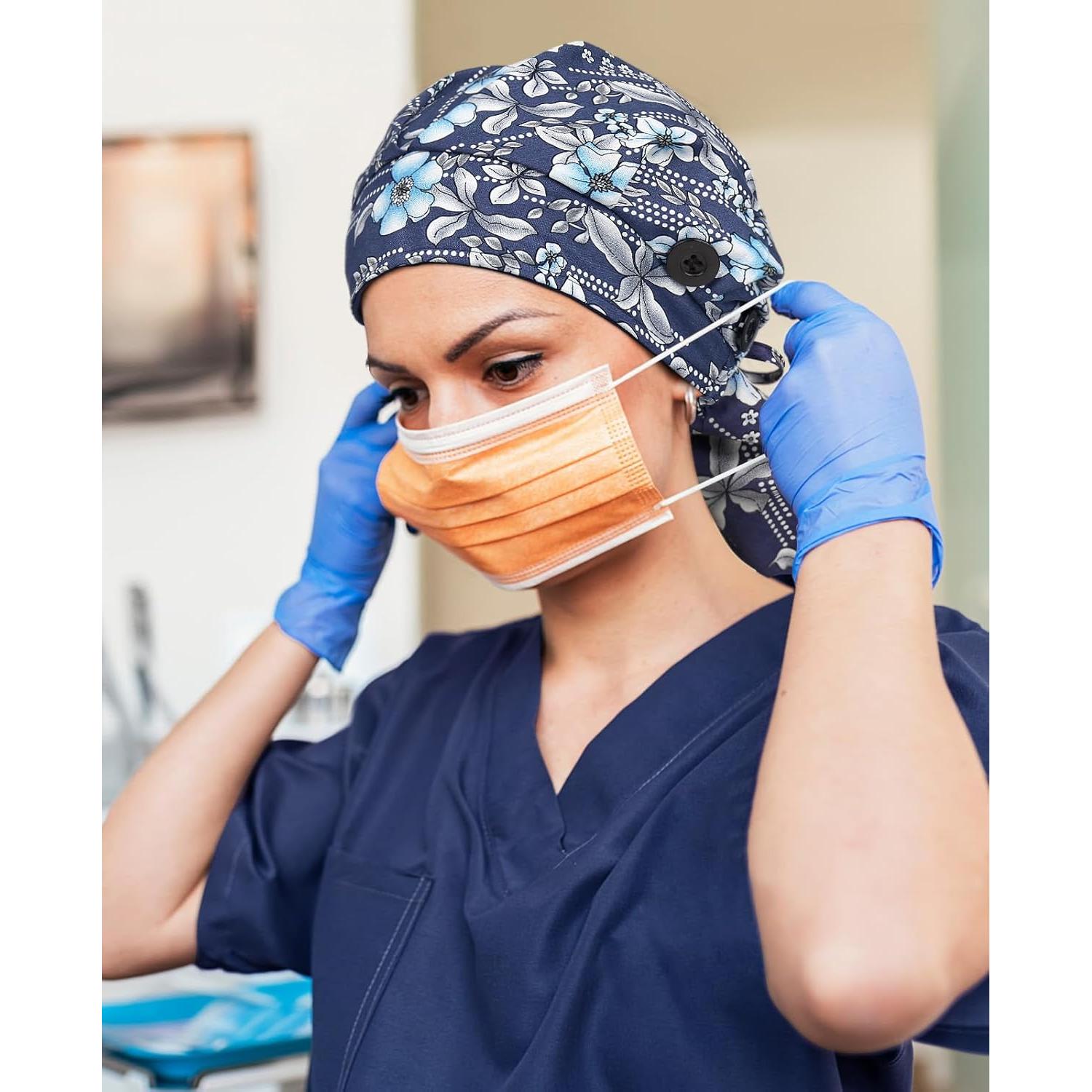 Gorro Quirúrgico Satén para Mujeres Cabello Largo 4 Botones