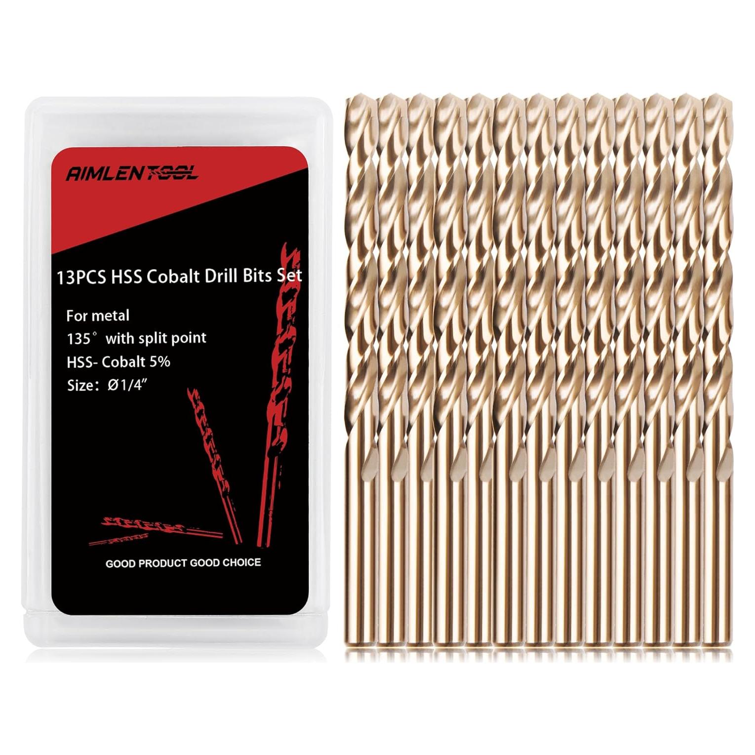 Juego de Brocas de Cobalto 1/4" AIMLENTOOL 13 Piezas HSS