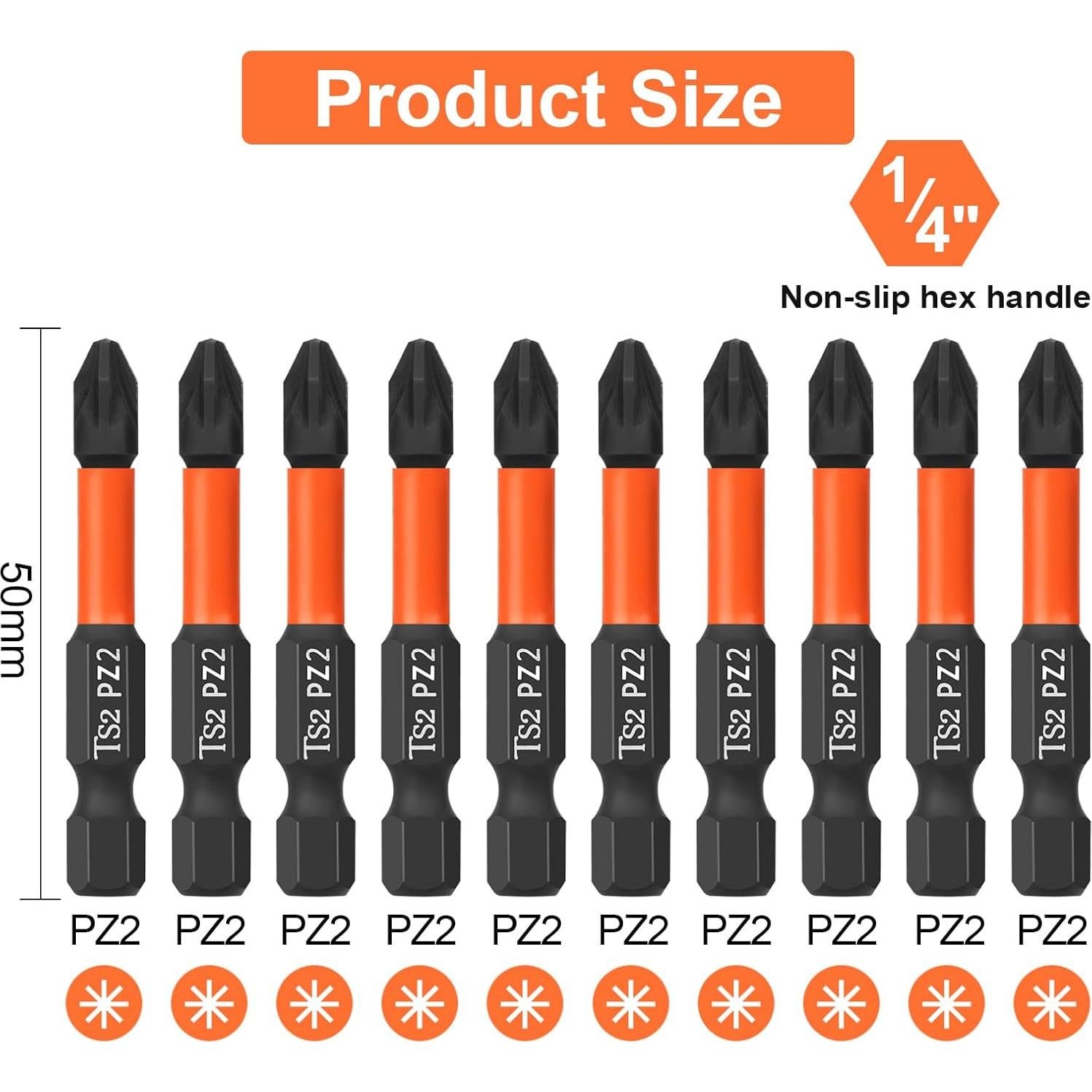 Juego de Puntas de Destornillador BAIDETS PZ2 10 Piezas 50mm