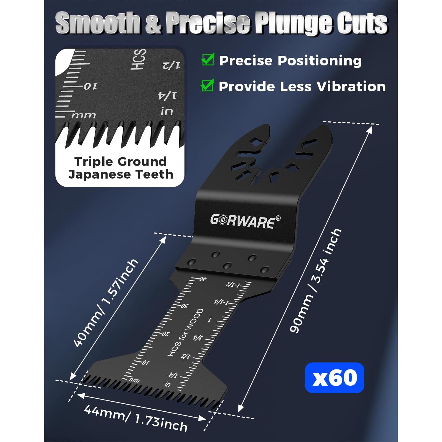 Hojas de Multiherramienta GORWARE 60PCS Diente Japonés para Madera