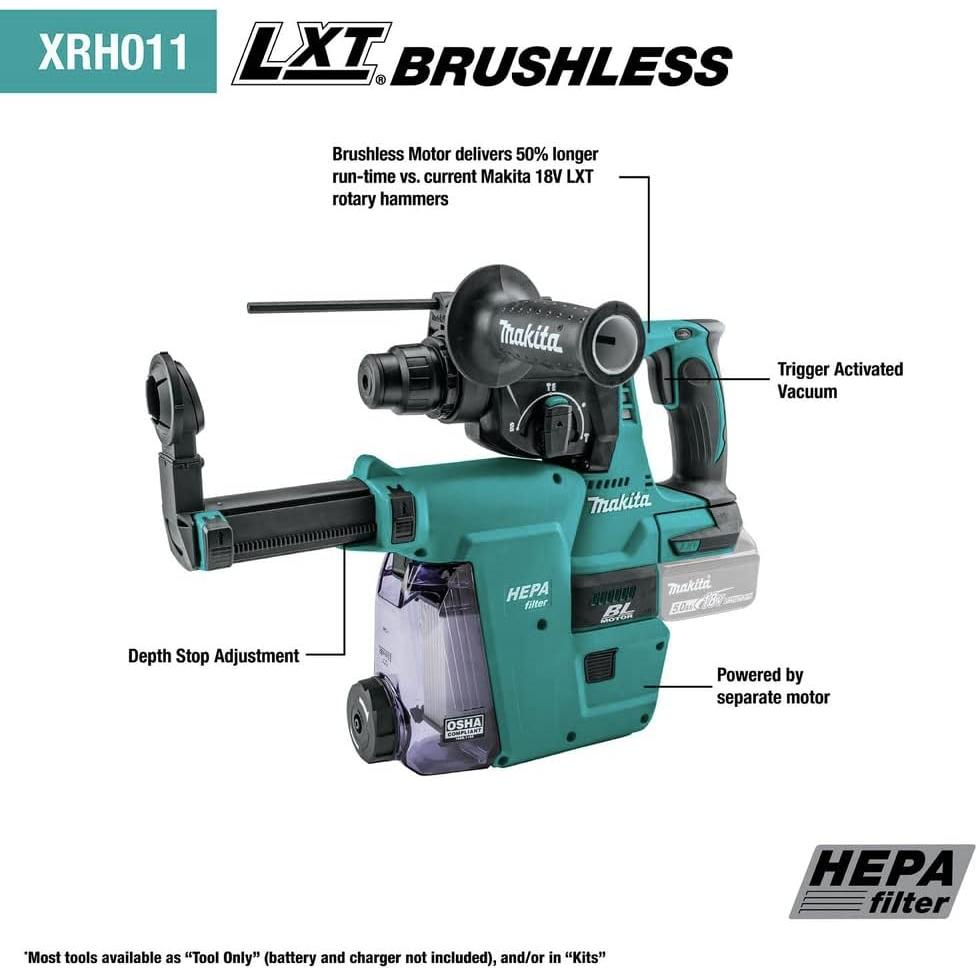 Martillo Rotativo Inalámbrico Makita 18V LXT 1" con Extractor HEPA