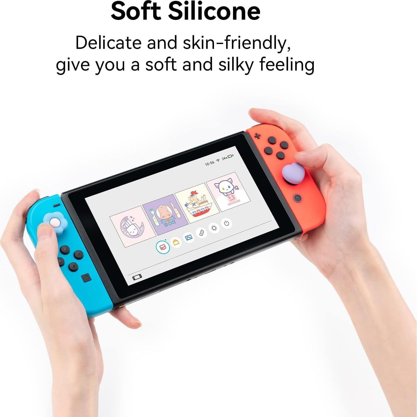 Tapas de agarre de pulgar GeekShare para Joy Con - 4PCS Azul y Púrpura