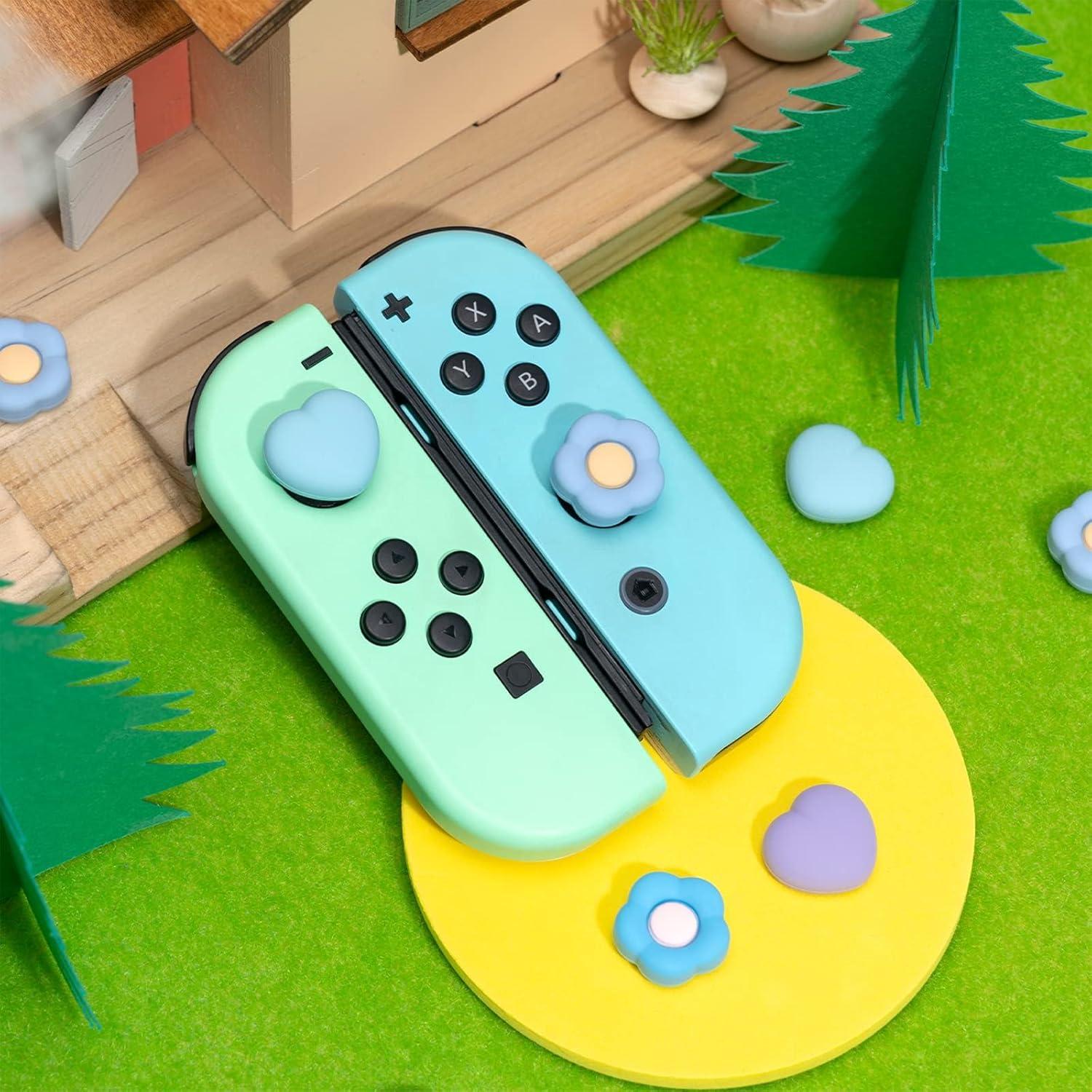 Tapas de agarre de pulgar GeekShare para Joy Con - 4PCS Azul y Púrpura