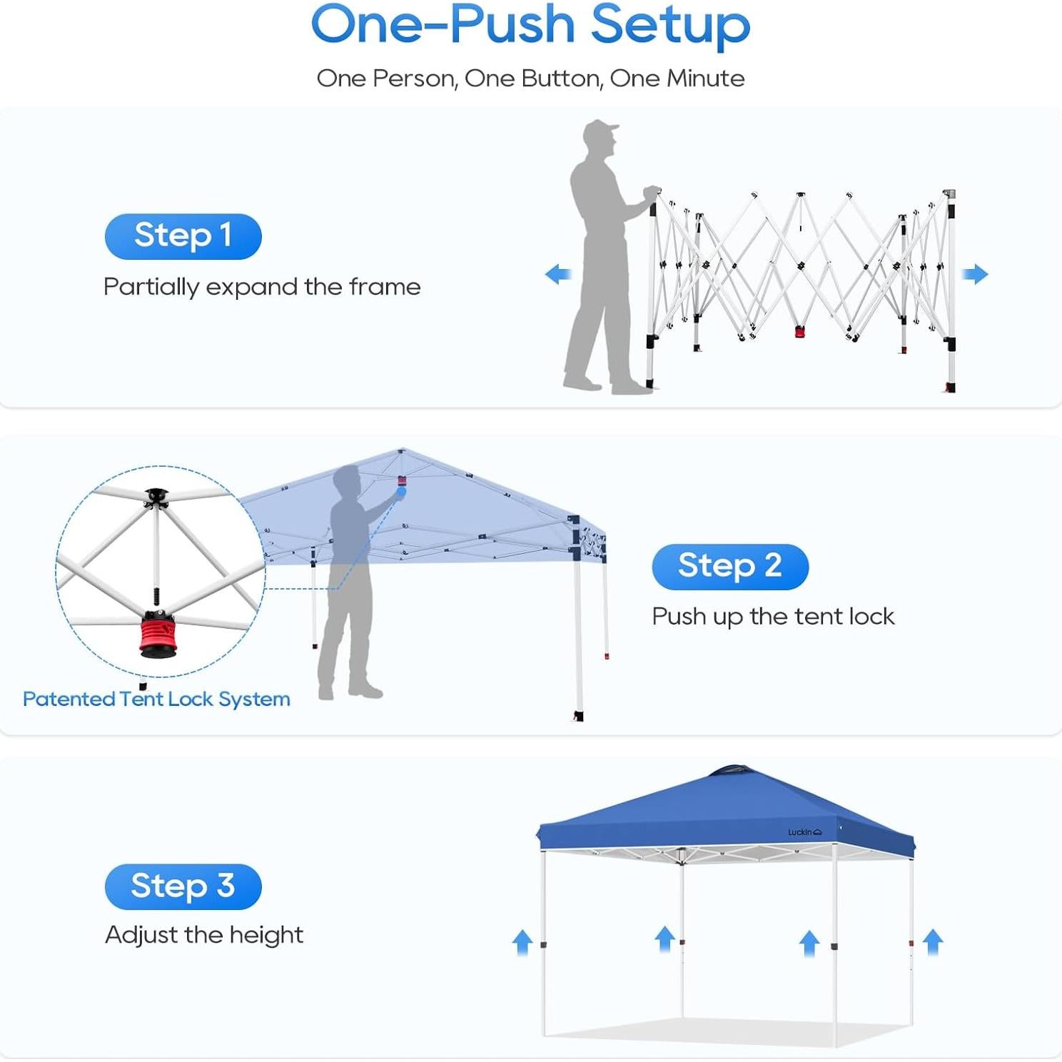 Carpa Plegable LuckIn 3x3m Resistente UV 150D Azul
