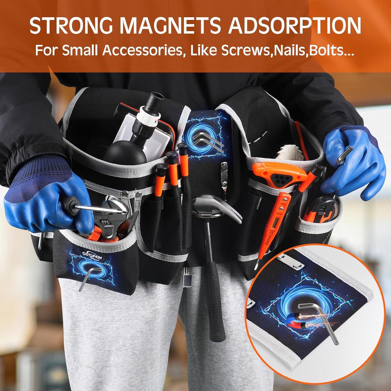 Cinturón de herramientas POTUINOM con 26 bolsillos magnéticos