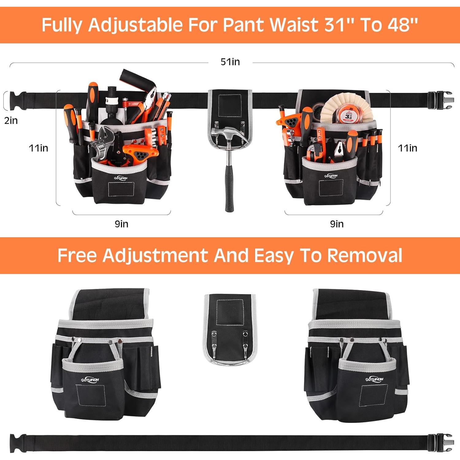 Cinturón de herramientas POTUINOM con 26 bolsillos magnéticos