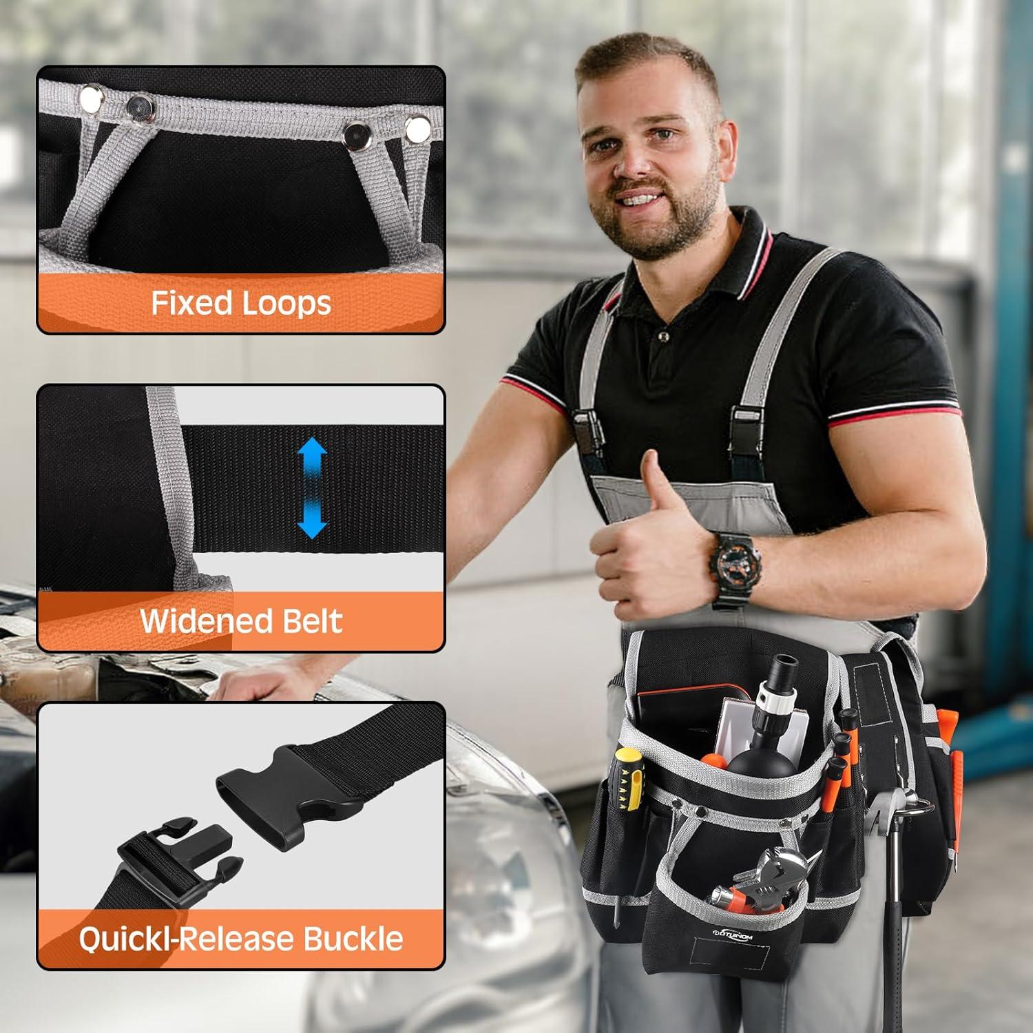 Cinturón de herramientas POTUINOM con 26 bolsillos magnéticos
