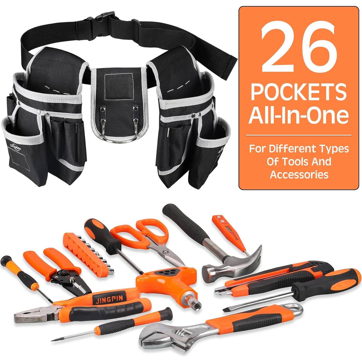 Cinturón de herramientas POTUINOM con 26 bolsillos magnéticos
