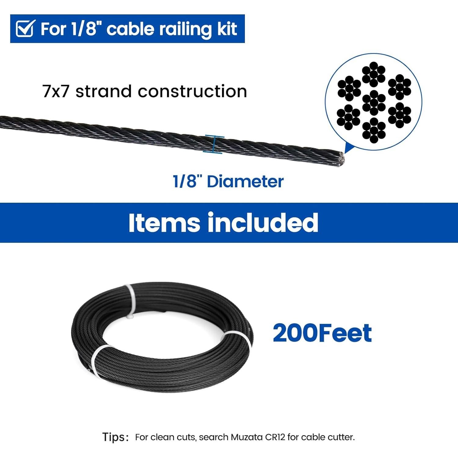 Kit Barandilla Cable Muzata 200 pies Acero Inoxidable Negro