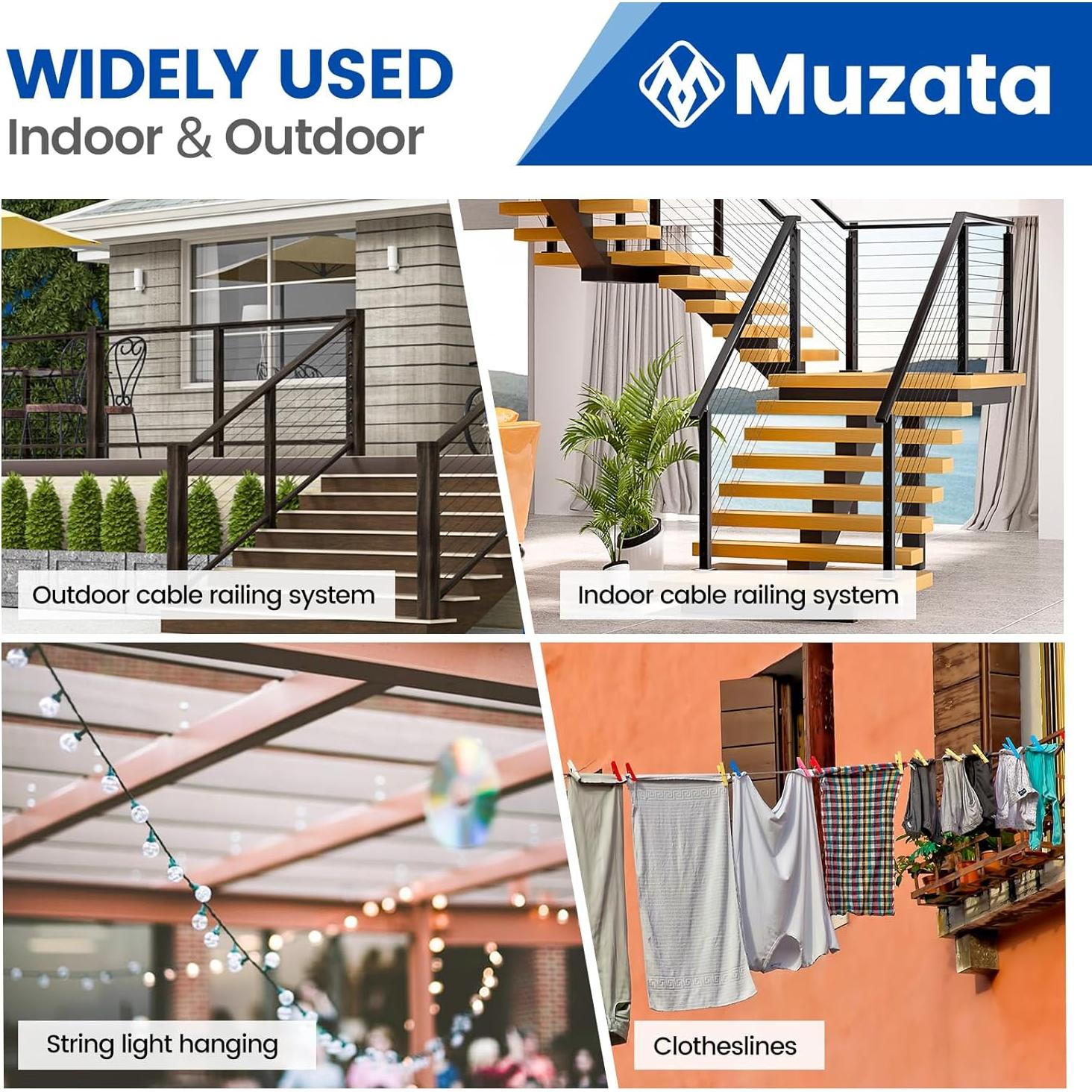 Kit Barandilla Cable Muzata 200 pies Acero Inoxidable Negro