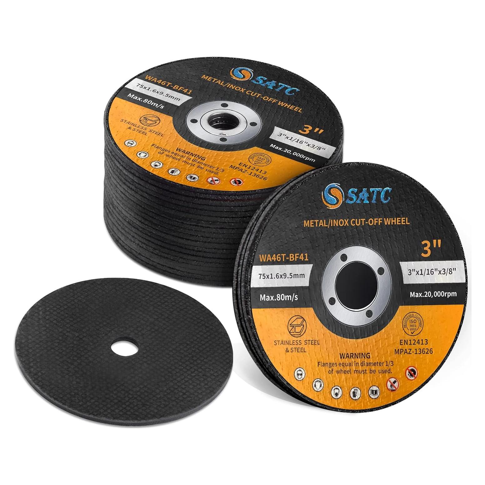S SATC Grinder Wheel 25 PCS Cut Off Wheels 3 Inch Cut Off Wheel 3" x1/16 x3/8" Fits Any Angle Grinder Air Tool