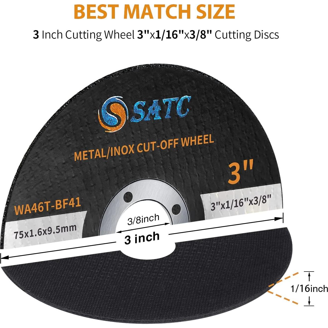 S SATC Grinder Wheel 25 PCS Cut Off Wheels 3 Inch Cut Off Wheel 3" x1/16 x3/8" Fits Any Angle Grinder Air Tool