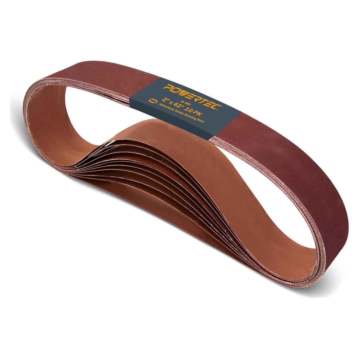 Cintas de Lijado 2x42" POWERTEC 40 Grano Óxido de Aluminio 10PK