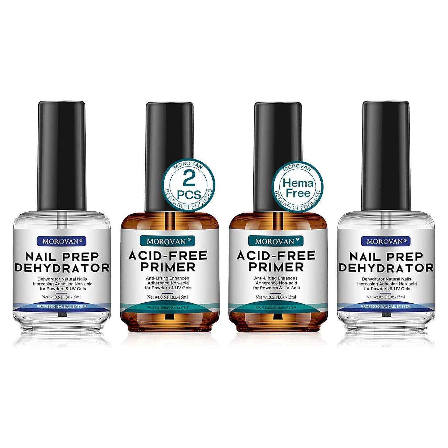 Set de 4PCS Preparador y Primer de Uñas Morovan Sin Ácido