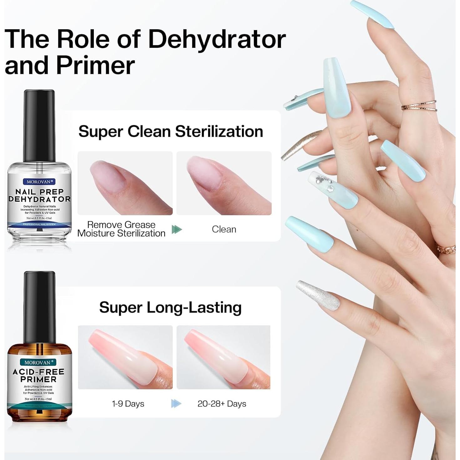 Set de 4PCS Preparador y Primer de Uñas Morovan Sin Ácido