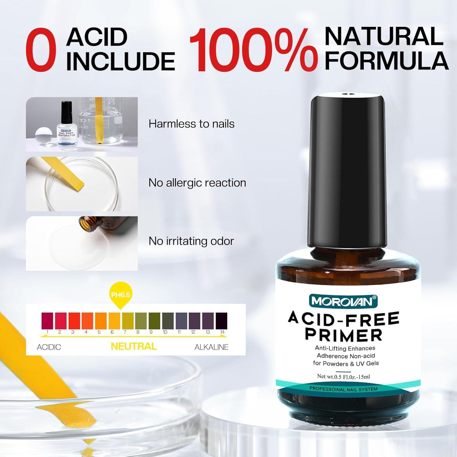 Set de 4PCS Preparador y Primer de Uñas Morovan Sin Ácido