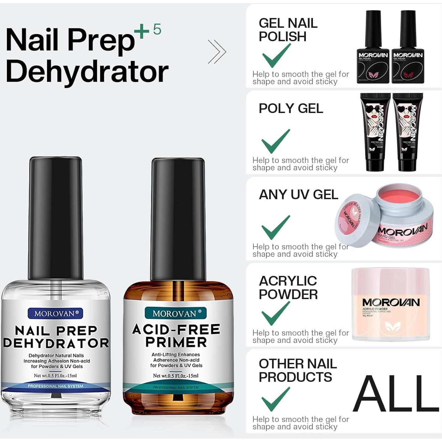 Set de 4PCS Preparador y Primer de Uñas Morovan Sin Ácido