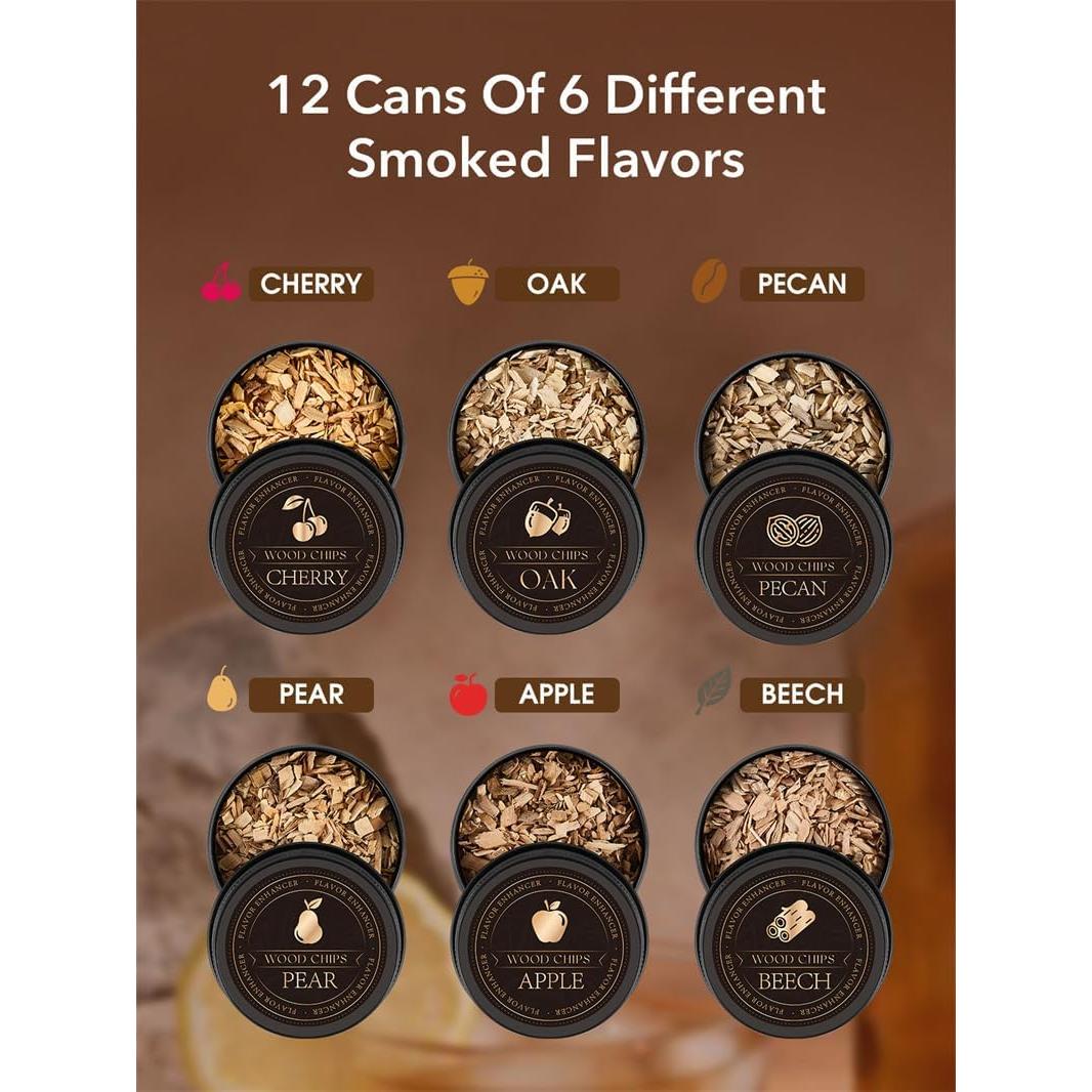 23Pcs Whiskey Smoker Kit with Torch-12 Wood Chips, Ice Ball Mold, Cocktail Smoker Infuser Kit, Old Fashioned Drink Smoker Kit, Birthday Bourbon Whiskey Gifts for Men,Husband,Dad,Him