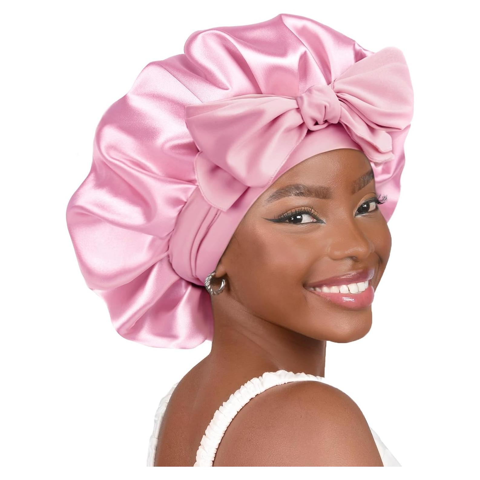 Bonete de Seda YANIBEST Ajustable Doble Capa Rosa para Cabello