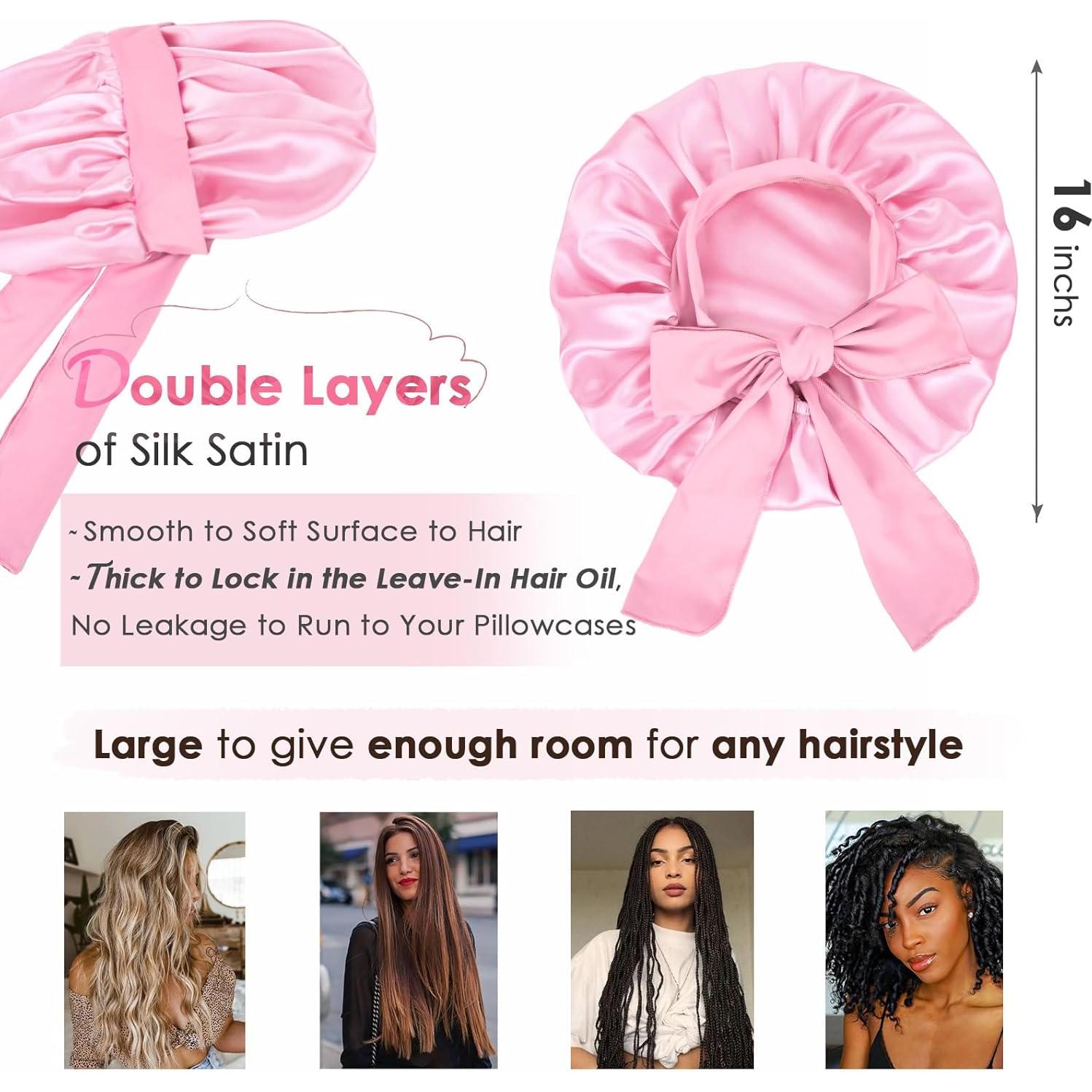 Bonete de Seda YANIBEST Ajustable Doble Capa Rosa para Cabello