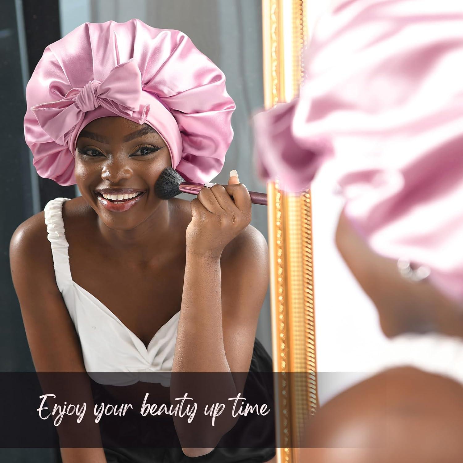 Bonete de Seda YANIBEST Ajustable Doble Capa Rosa para Cabello