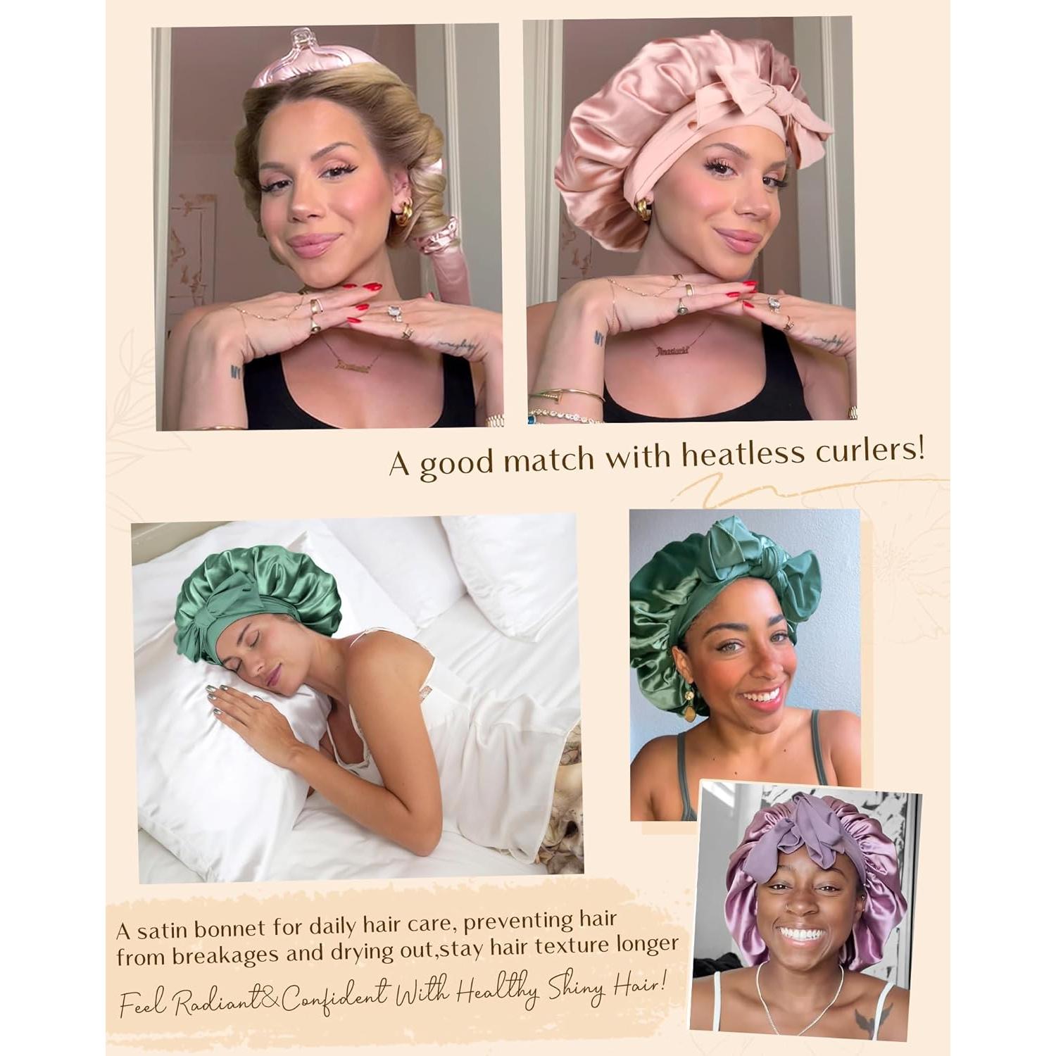 Bonete de Seda YANIBEST Ajustable Doble Capa Rosa para Cabello