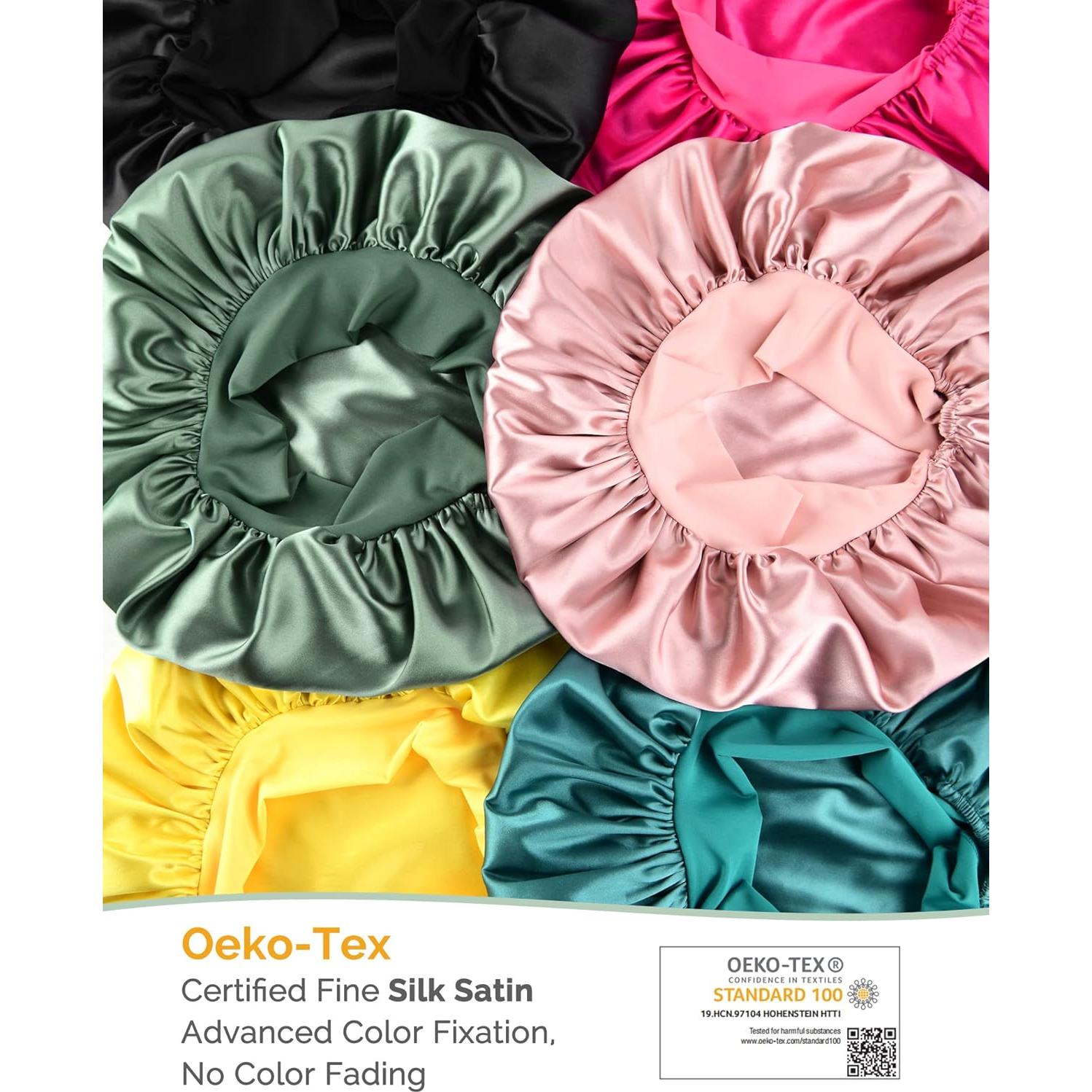 Bonete de Seda YANIBEST Ajustable Doble Capa Rosa para Cabello