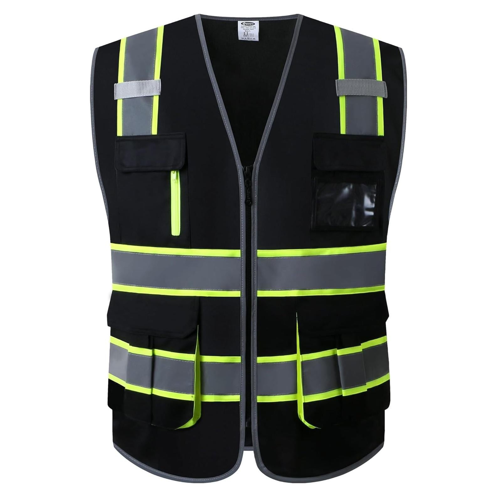 Chaleco de Seguridad JKSafety Hi-Vis Negro X-Large 7 Bolsillos