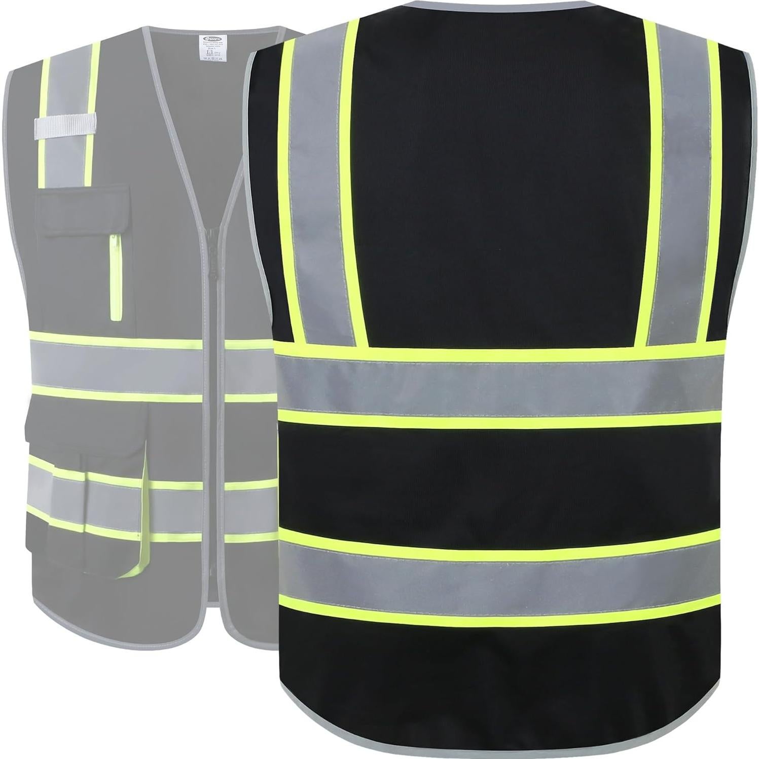 Chaleco de Seguridad JKSafety Hi-Vis Negro X-Large 7 Bolsillos