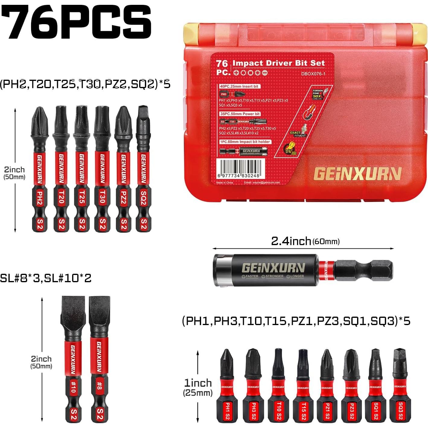Juego de 76 Piezas de Puntas de Destornillador GEINXURN S2