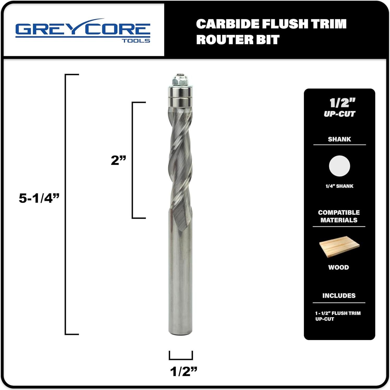 Fresa de Enrasado Espiral Greycore 1/2" x 7.62 cm Carburo
