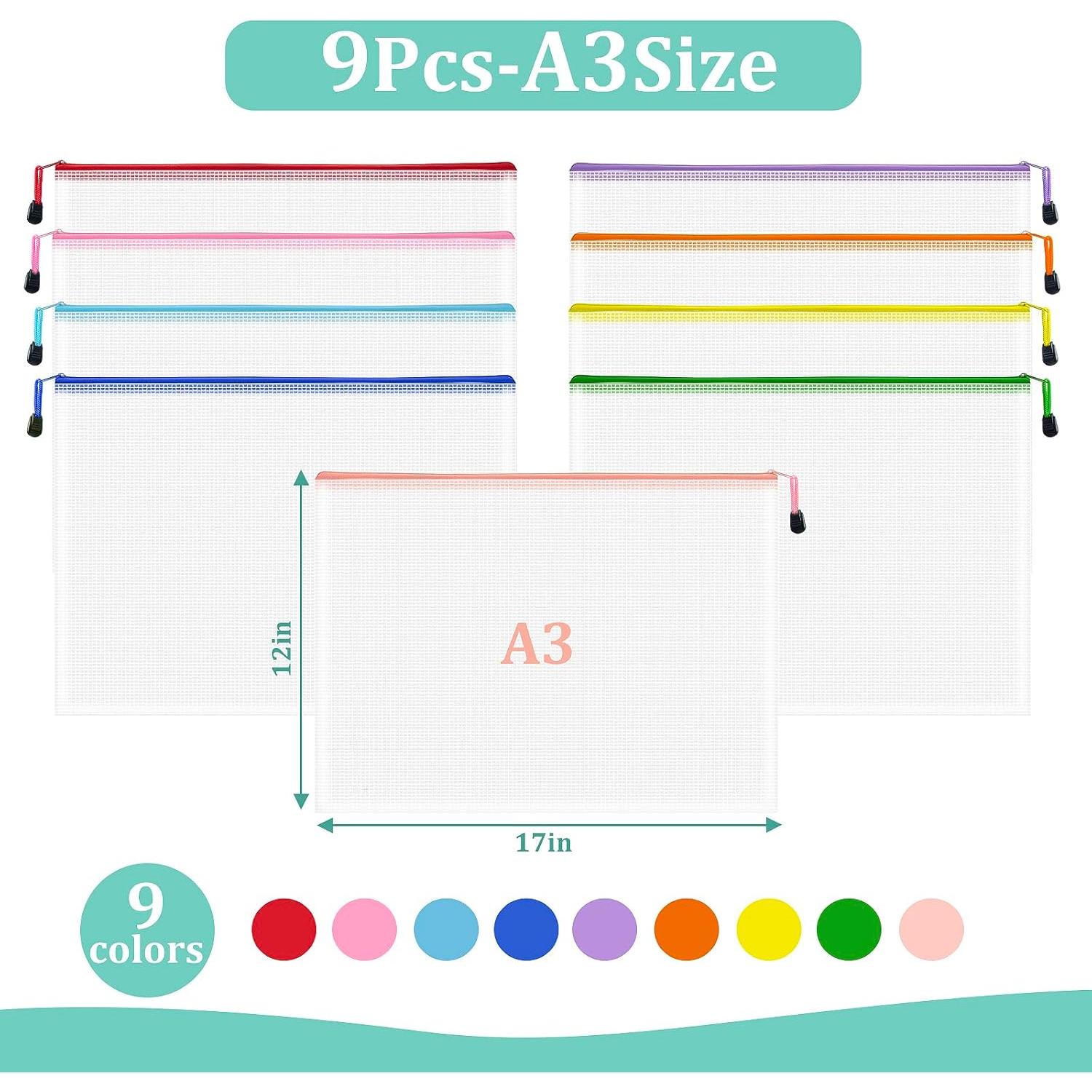 9 Piezas Bolsas de Cremallera de Malla VVCOIIROEI A3 9 Colores