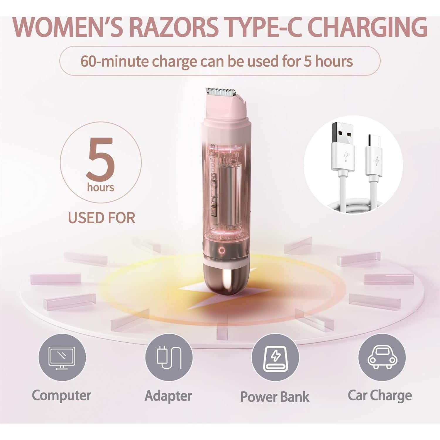 Recortadora de Bikini Eléctrica GODERSB Rosa Impermeable USB