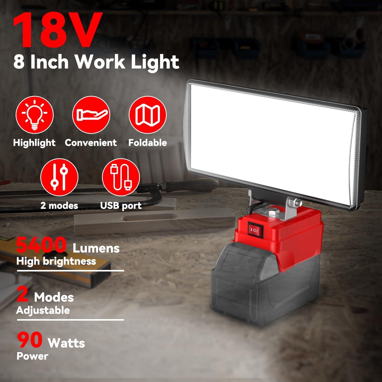 Luz de Trabajo LED Inalámbrica DEMIMA 8" 90W 5400 Lúmenes USB