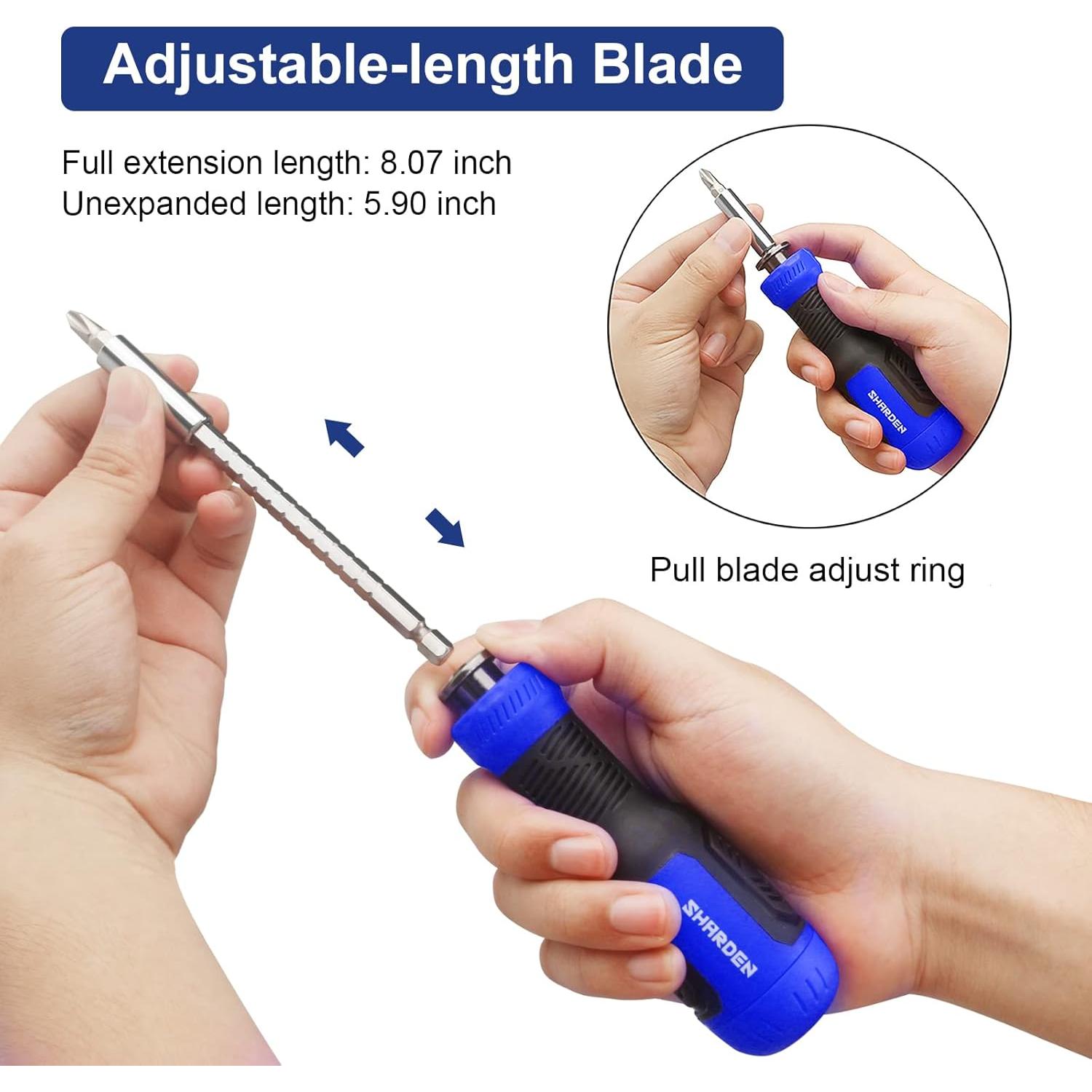 SHARDEN Multibit Screwdriver 13-in-1 Screw Driver Set Adjustable Extension Screwdriver Multitool All in One with Torx Security, Flat Head, Phillips, Hex, Square and 1/4 Nut Driver