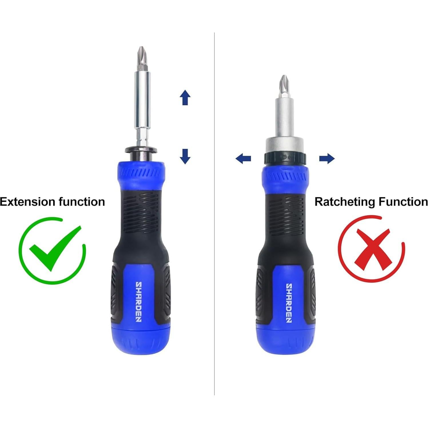 SHARDEN Multibit Screwdriver 13-in-1 Screw Driver Set Adjustable Extension Screwdriver Multitool All in One with Torx Security, Flat Head, Phillips, Hex, Square and 1/4 Nut Driver