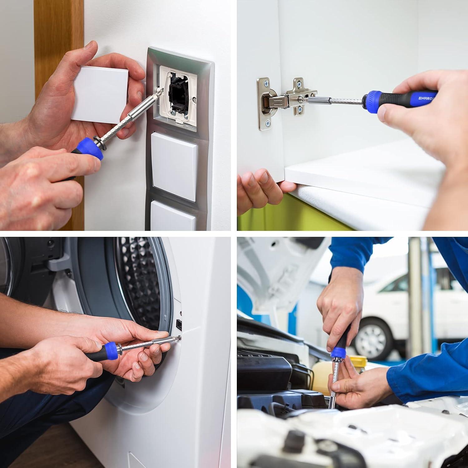 SHARDEN Multibit Screwdriver 13-in-1 Screw Driver Set Adjustable Extension Screwdriver Multitool All in One with Torx Security, Flat Head, Phillips, Hex, Square and 1/4 Nut Driver