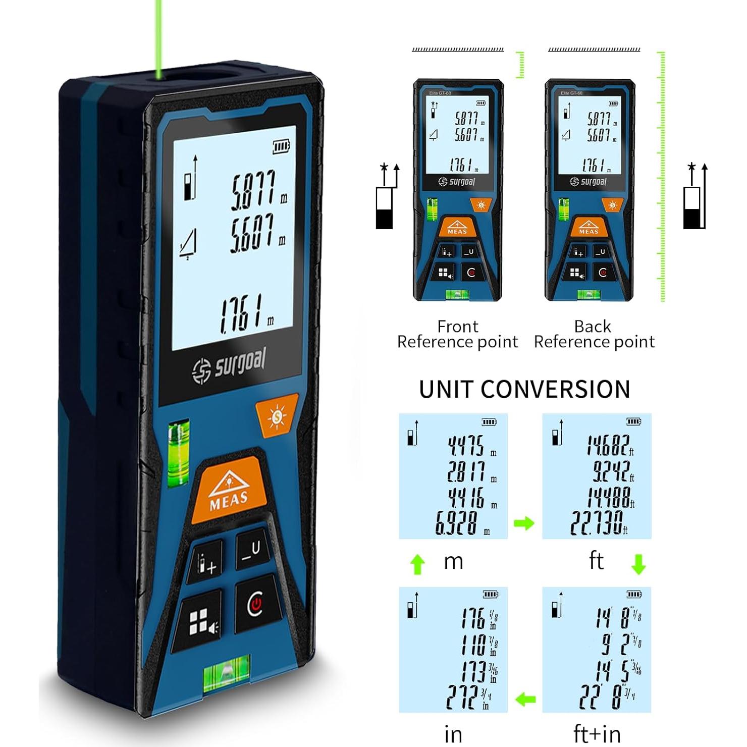 Medidor de Distancia Láser Verde SG SURGOAL 60m Precisión ±2mm