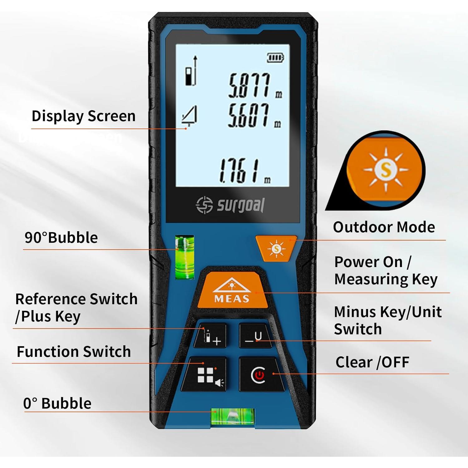 Medidor de Distancia Láser Verde SG SURGOAL 60m Precisión ±2mm