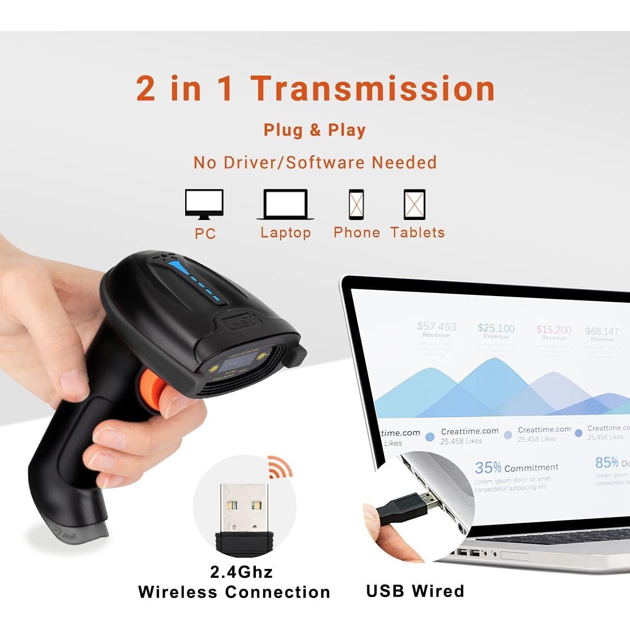 Escáner de Código de Barras Inalámbrico Tera 1D Negro