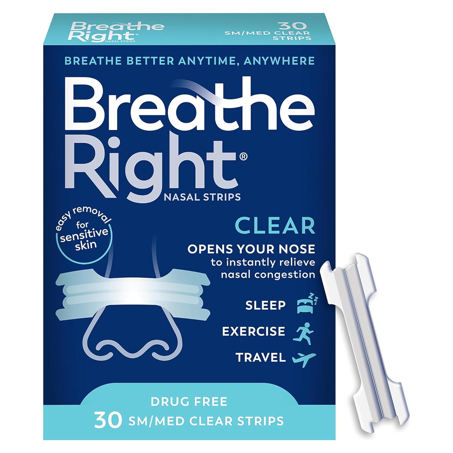 Tiras Nasales Breathe Right Original Transparentes Pequeñas/Medianas